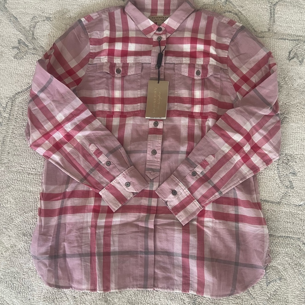 Burberry Pink Lightweight Heather Check  Button Up Size Extra Large